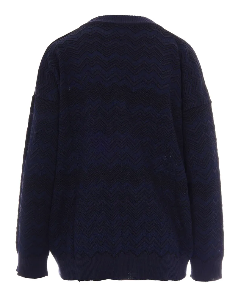 Missoni Tone-on-Tone Zigzag Knit Sweater — Navy Navy