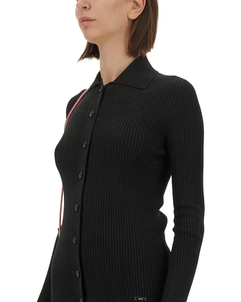 Kiton Ribbed Wool Blend Sweater — Black Black