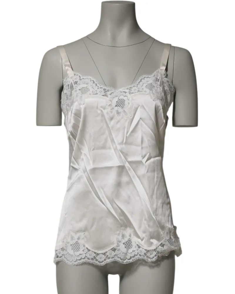Dolce & Gabbana Women's Off White Floral Lace Tank Lingerie Top Underwear Co+05+pa+se White