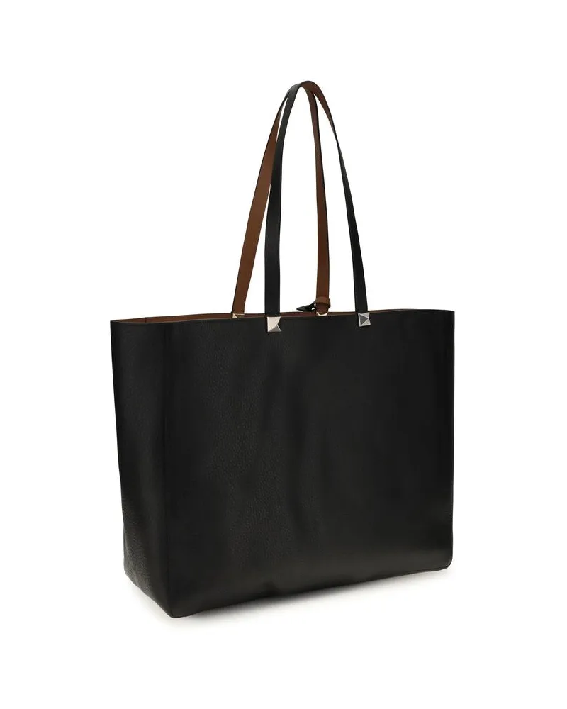 Valentino Garavani Rockstud Calfskin Leather Shoulder Bag — Black Black