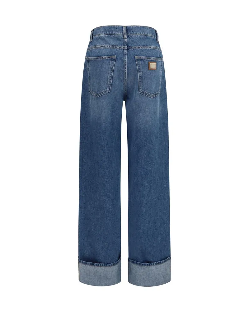 Dolce & Gabbana Women's Blue Cotton Straight-Leg Jeans Clothing Blue