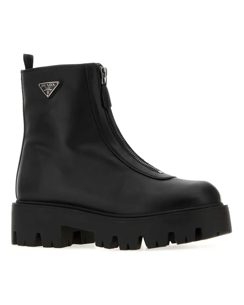 Prada Women's Black Leather Ankle Boots Nero Stivali Black