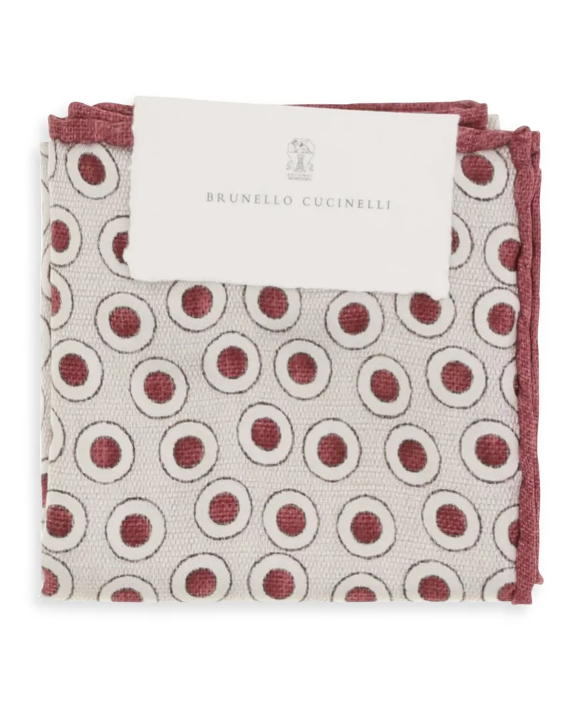 Brunello Cucinelli Silk Polka-Dot Pocket Square — Red Red