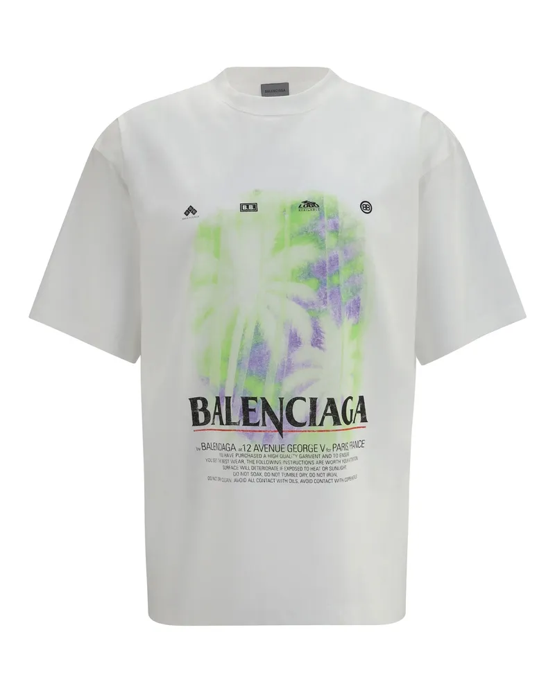 Balenciaga Men's T-Shirt Printed Cotton White T-Shirts And Polos White
