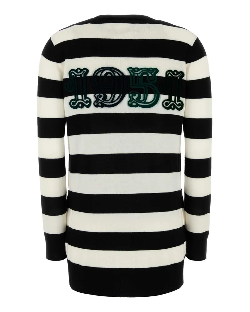 Max Mara Women's Embroidered Wool Fiemme Cardigan Bianco Nero Exterior: Virgin Maglieria Sweater Black