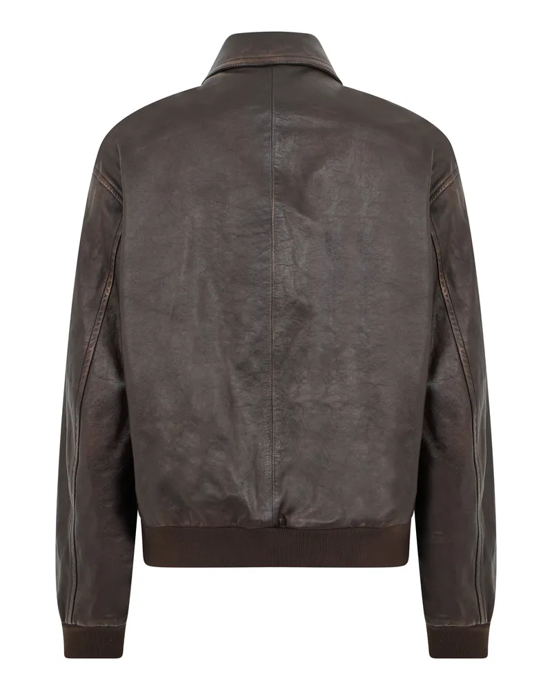 Prada Men's Leather Jacket Lambskin Dark Brown Brown