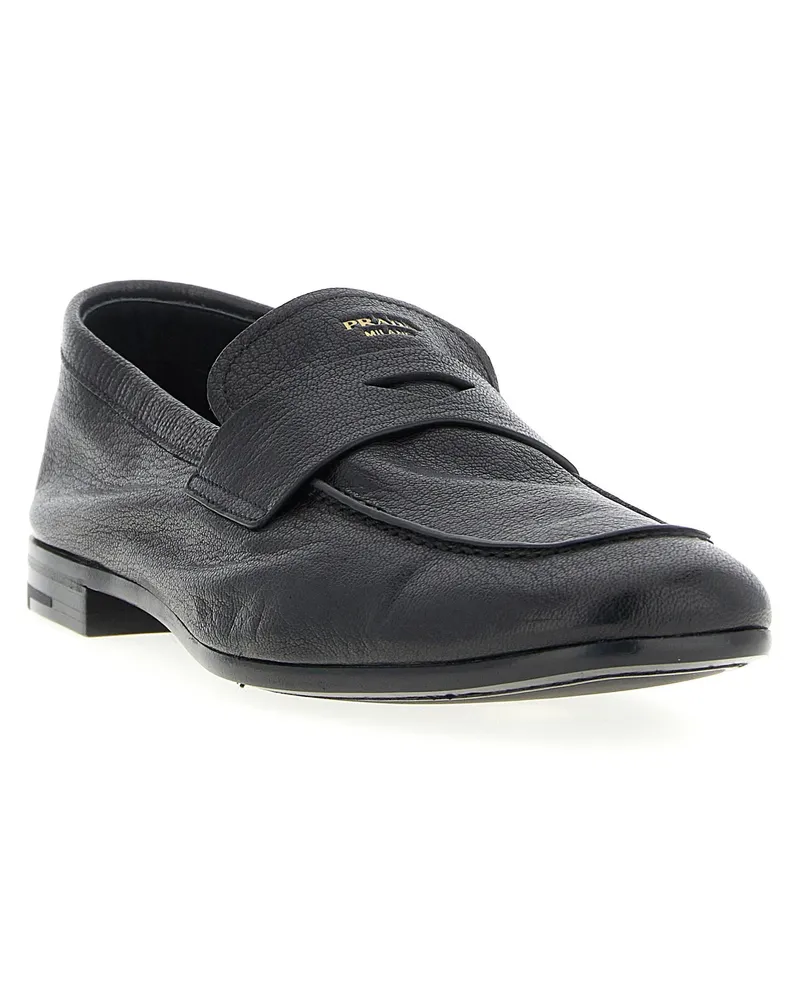 Prada Embossed Logo Leather Loafer — Black Black