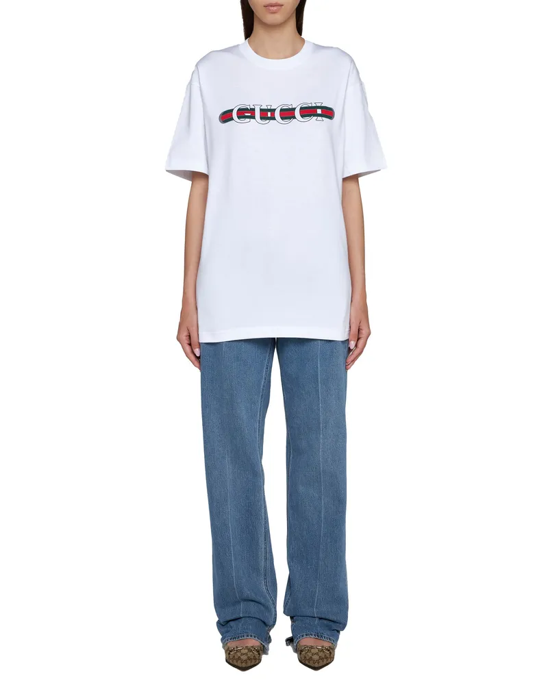 Gucci Women's Printed Cotton Jersey T-Shirt White T-Shirts & Jerseys White