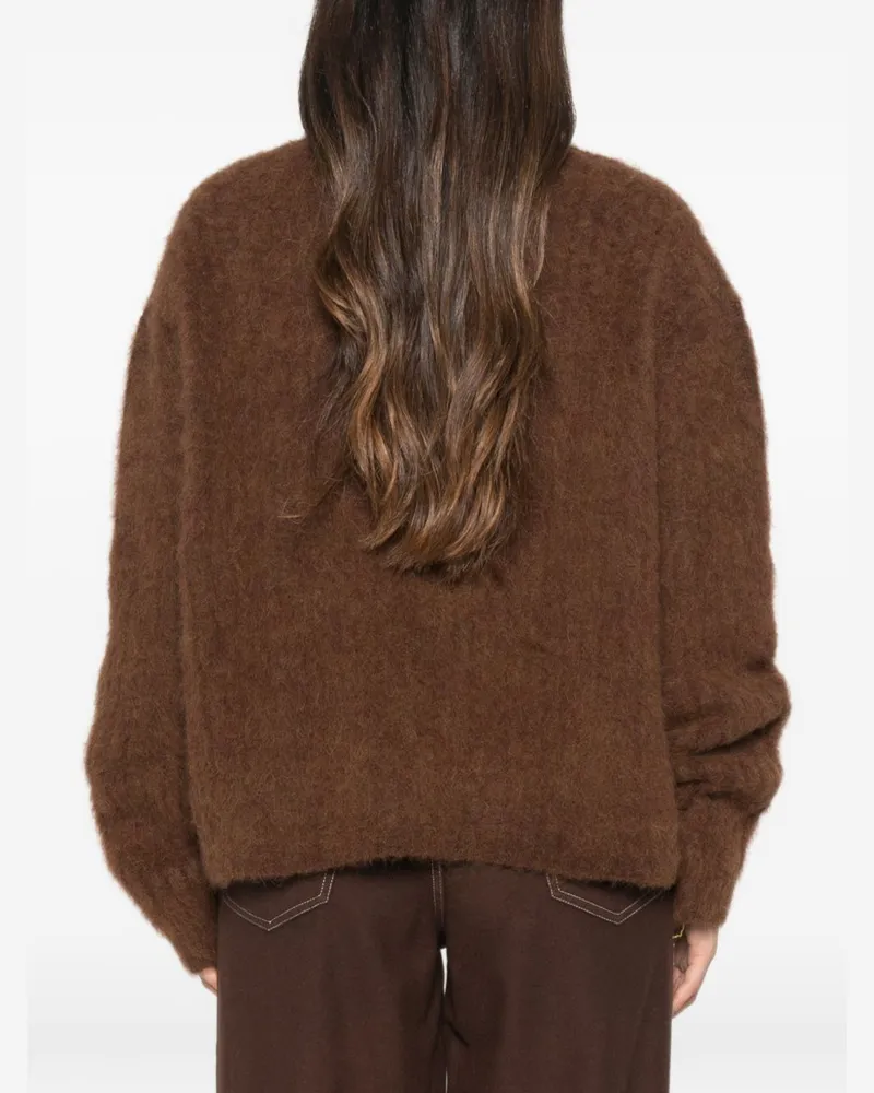 Uma Wang Brushed Wool Blend V-Neck Sweater — Brown Brown