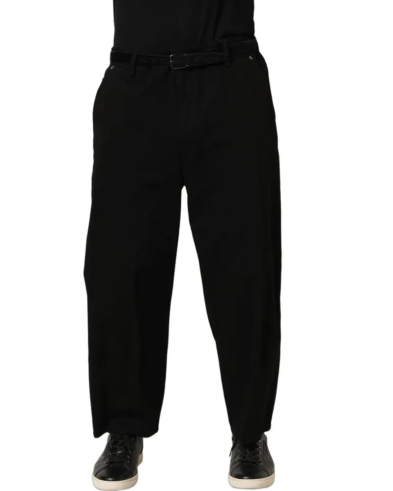 Dolce & Gabbana Black Mid Waist Straight Men Trouser Pants Cotton Black