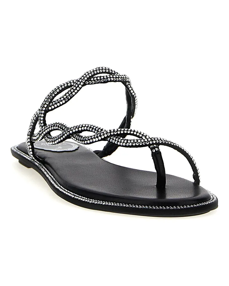 René Caovilla Women's Black Satin Slides Shoe Black