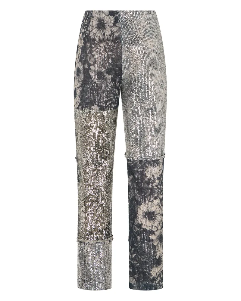 Maison Margiela Women's Trousers Patchwork Sequined Multicolour Silk Straight Multicolor