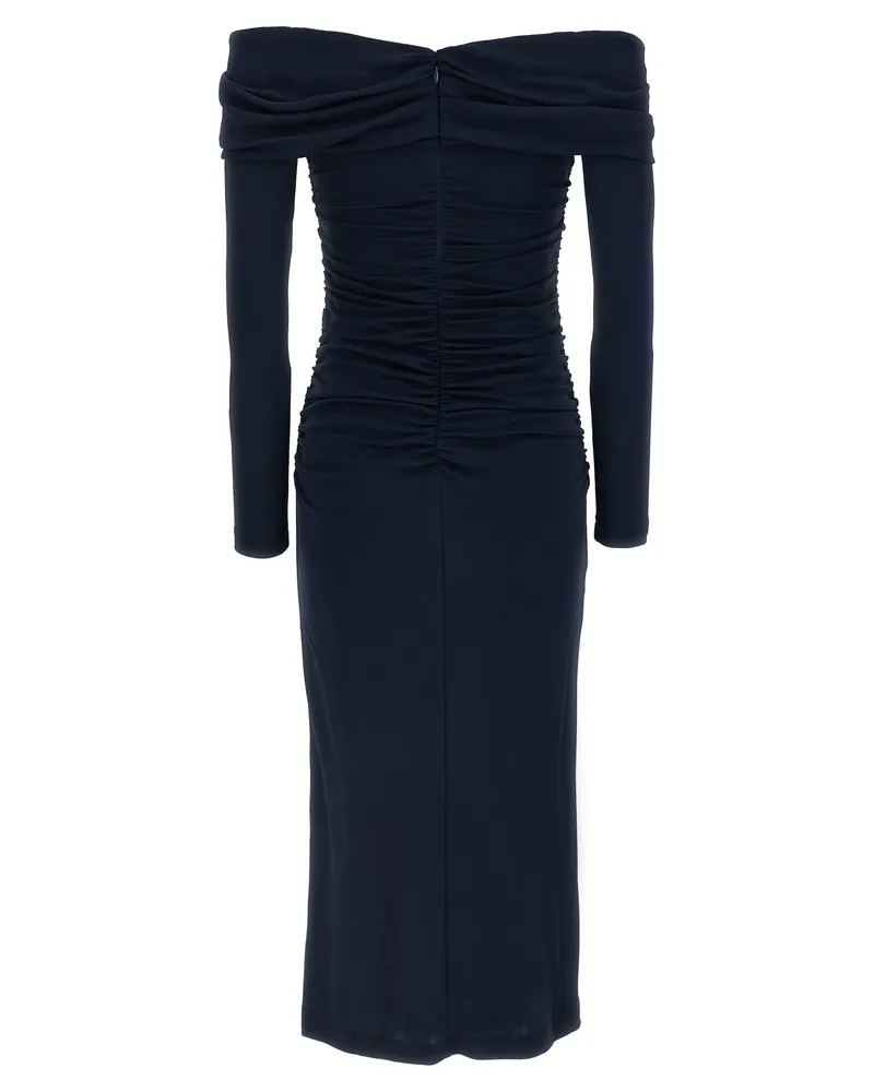 Carolina Herrera New York Women Blue Marabou Midi Dress Navy