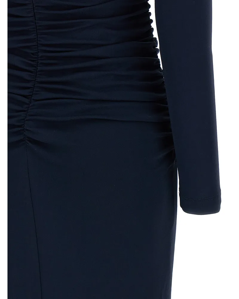 Carolina Herrera New York Off-Shoulder Ruched Midi Dress — Navy Navy