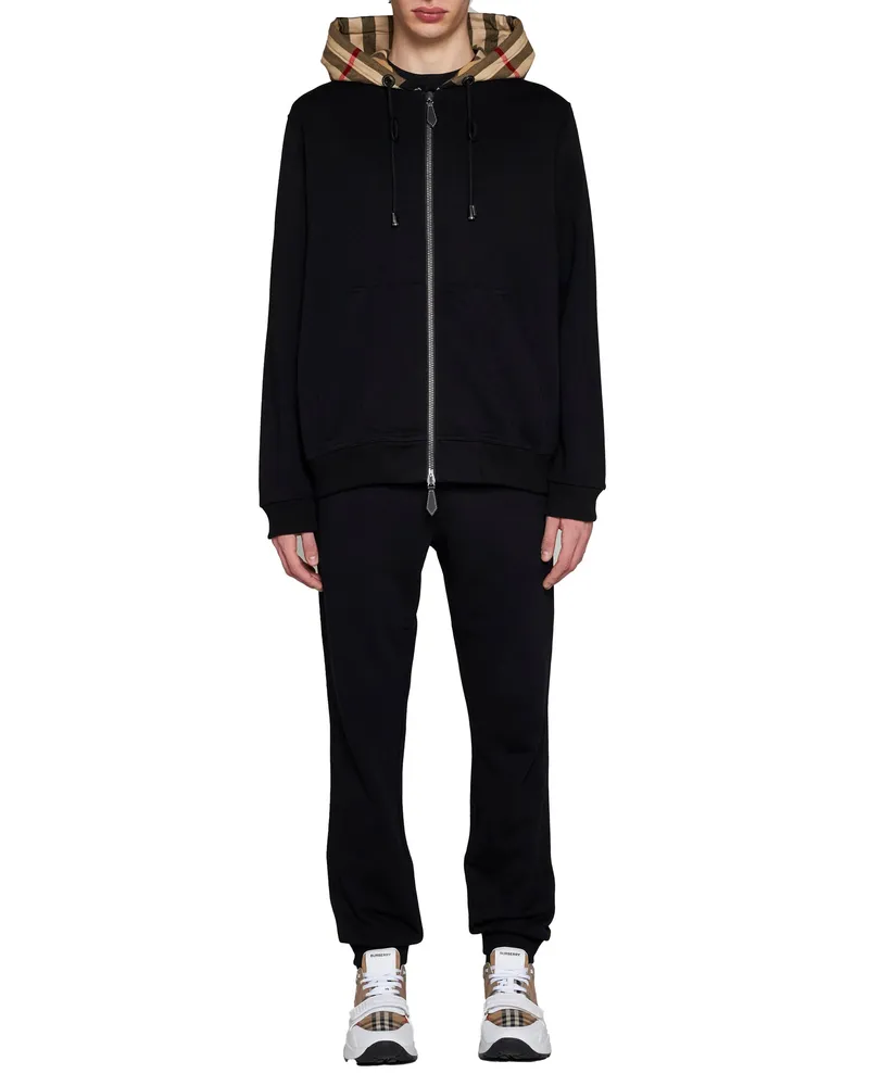 Burberry Men's Hooded Zip Sweatshirt Black Cotton Sweatshirts Sweater Black
