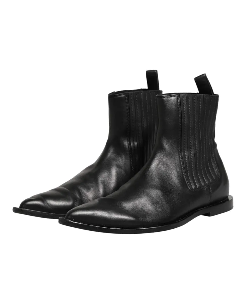 Dolce & Gabbana Black Chelsea Men Short Ankle Boots Shoes Leather Black