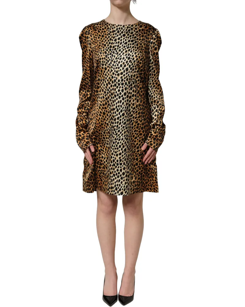 Dolce & Gabbana Ocelot Print Silk Dress — Brown Brown