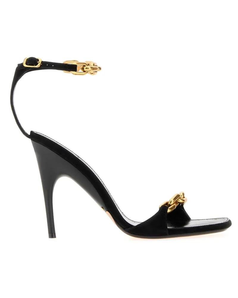 Balenciaga Gold-Buckle Ankle-Strap Heel — Black Black