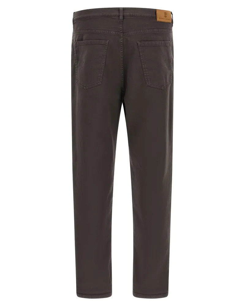 Brunello Cucinelli Garment-Dyed Cotton Jeans — Charcoal Brown Charcoal