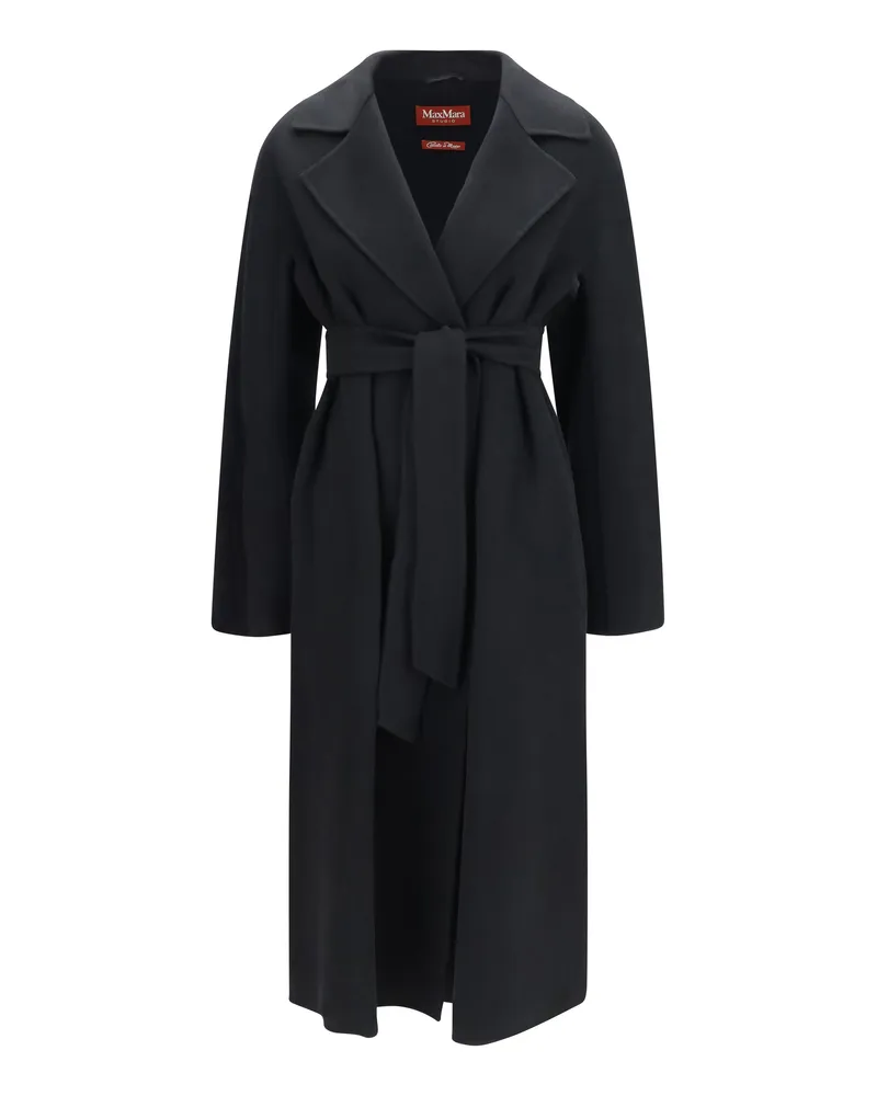 Max Mara Women's Coat Long Robe Wool, Cashmere And Silk Black Fleece Wool (ovis Aries Black