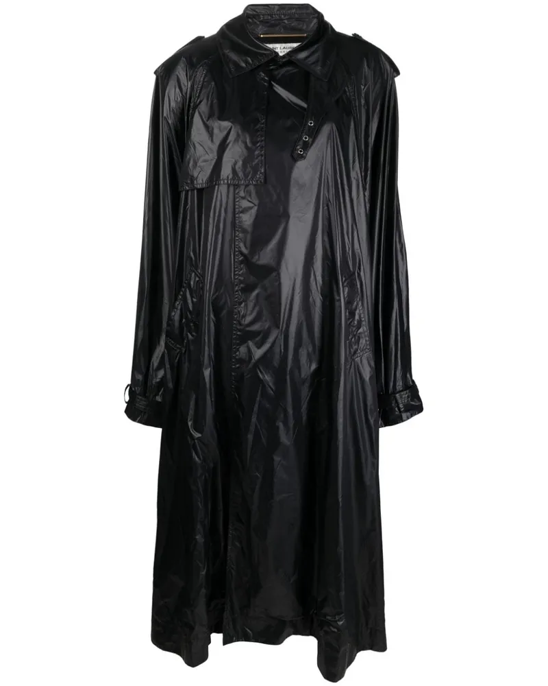 Saint Laurent Shoulder-Pad Oversized Trench Coat — Black Black