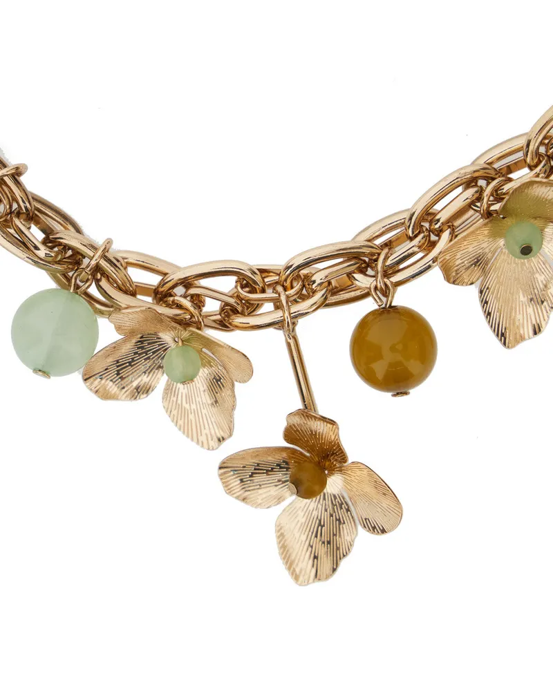 Twin-Set Women's Necklace Flower + Stone Metallic Brass Necklaces Gold