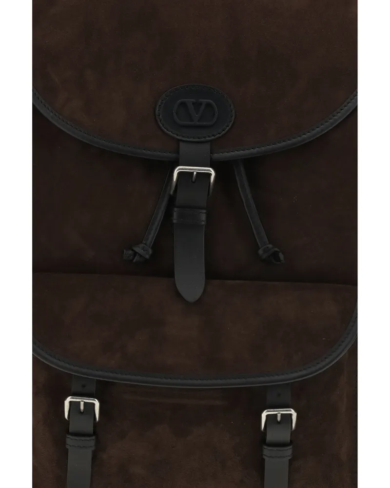 Valentino Garavani Men's Backpack Antibes Suede Dark Brown-Black Calf Leather Backpacks Brown/black Brown