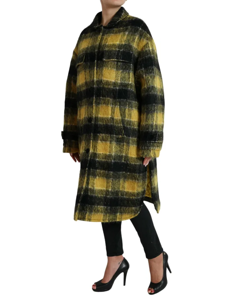 Dolce & Gabbana Women Yellow Plaid Long Sleeve Casual Coat Jacket Clothing Yellow