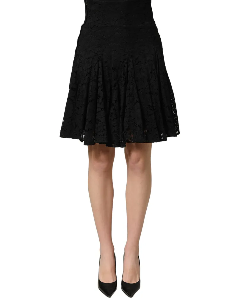 Dolce & Gabbana Women's Black Floral Cut Out Lace A-Line Mini Skirt Cotton Viscose Nylon Black