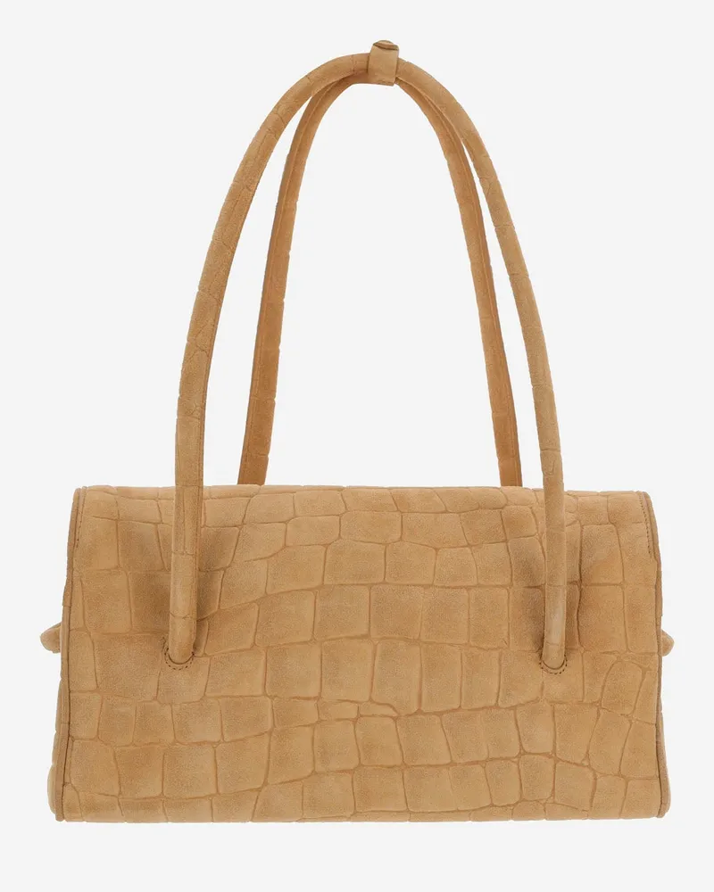 Jacquemus Crocodile-Embossed Suede Shoulder Bag — Beige Beige