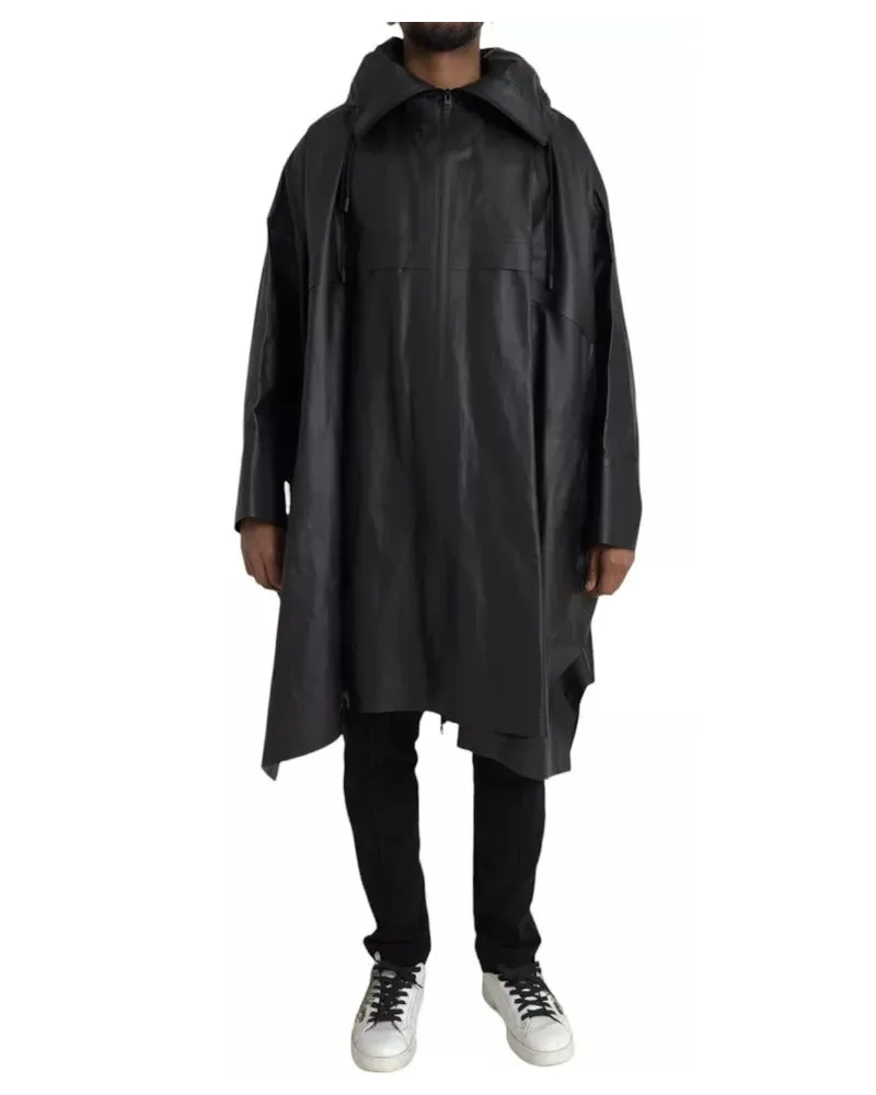 Bottega Veneta Black Leather Hooded Men Trenchcoat Jacket Calf Clothing Black