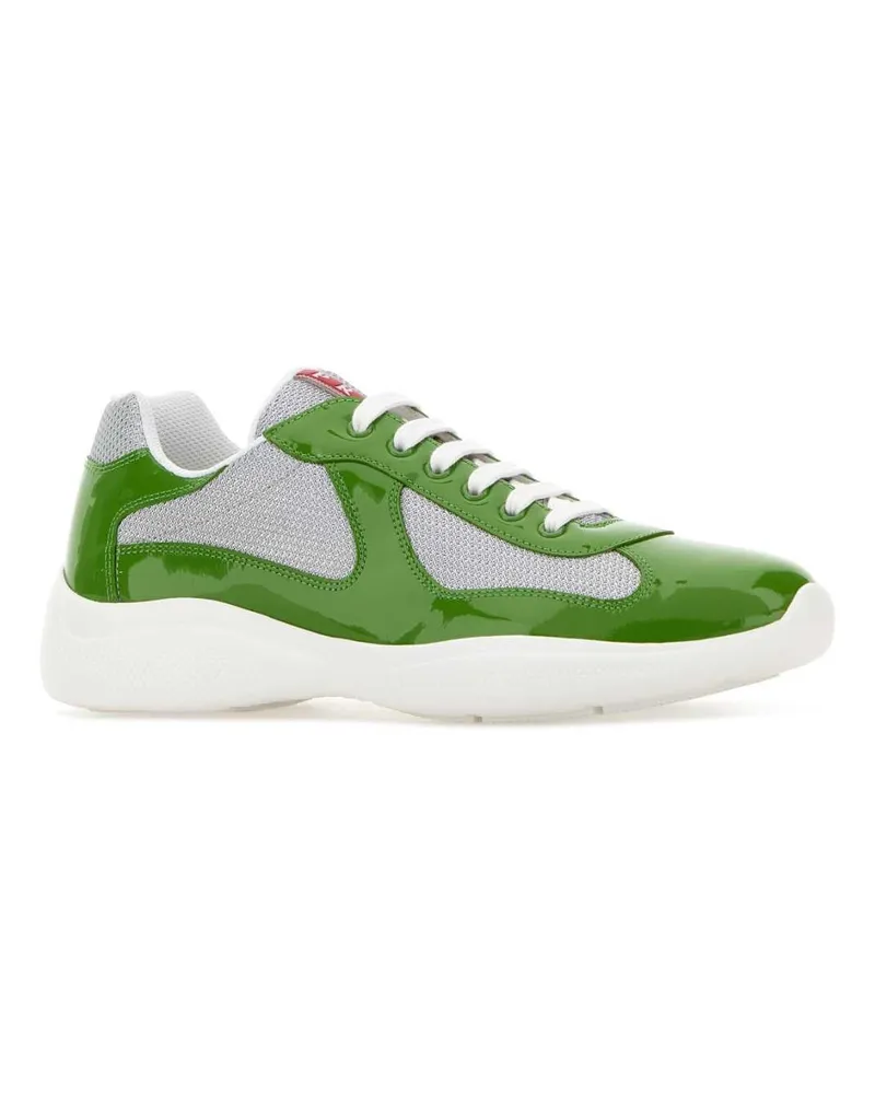 Prada Men's Two-Tone Leather And Fabric  America S Cup Sneakers Mela-Argento Mela/argento Green