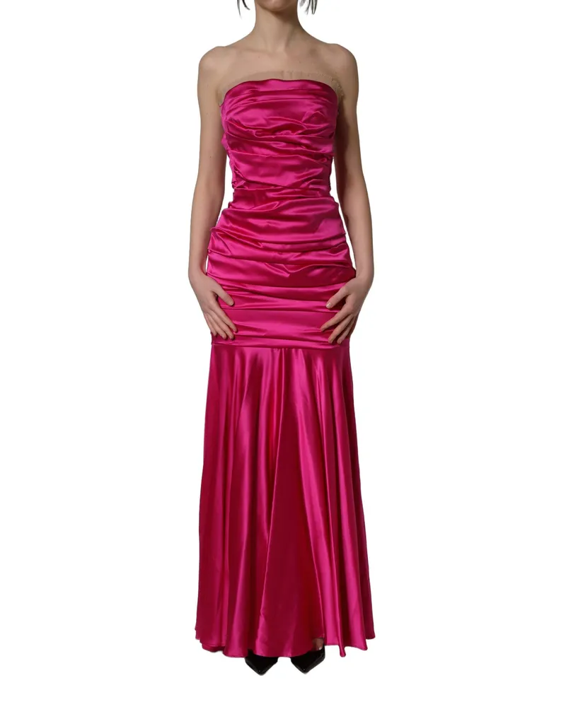 Dolce & Gabbana Women's Ruched Satin Gown Pink Silk Elastane Pink