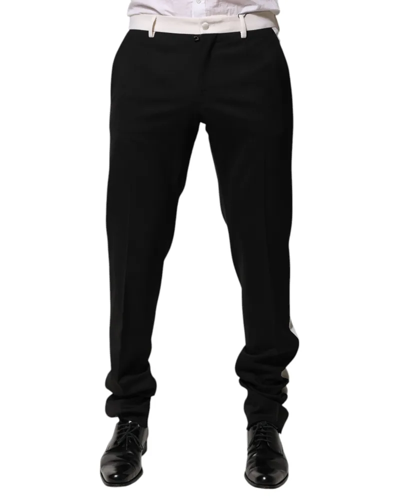 Dolce & Gabbana Black White Stripe Wool Men Trouser Pants And Spandex Black