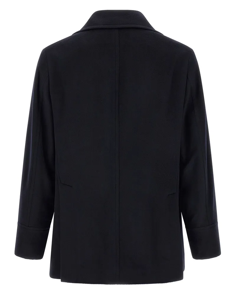 Brunello Cucinelli Double-Breasted Wool Peacoat Coat — Navy Navy