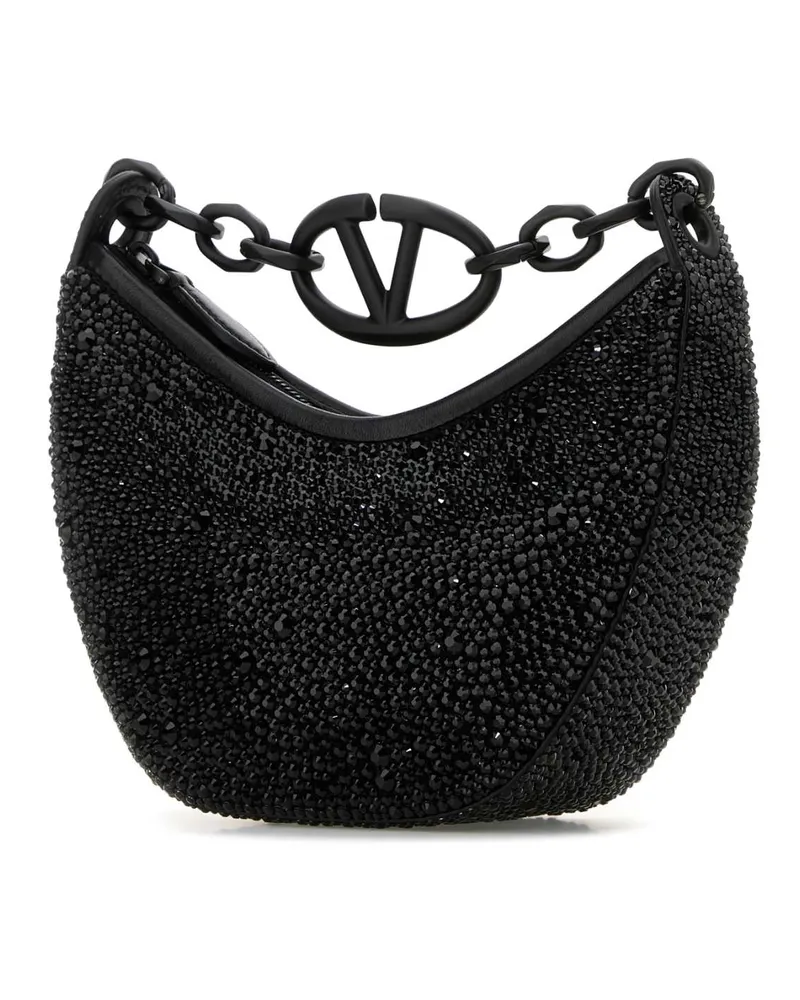 Valentino Garavani Women's Embellished Leather Hobo Vlogo Moon Handbag Jetnero Borse A Mano Black