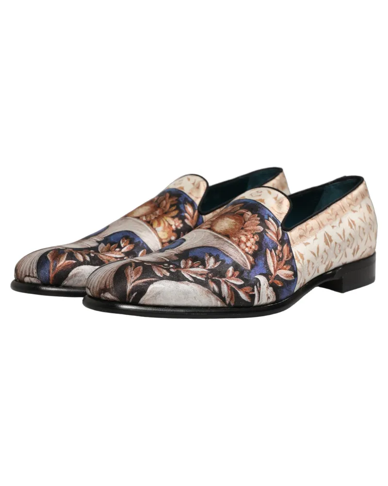 Dolce & Gabbana Men's Multicolor Fruit Print Velvet Loafers Shoes Leather Multicolor