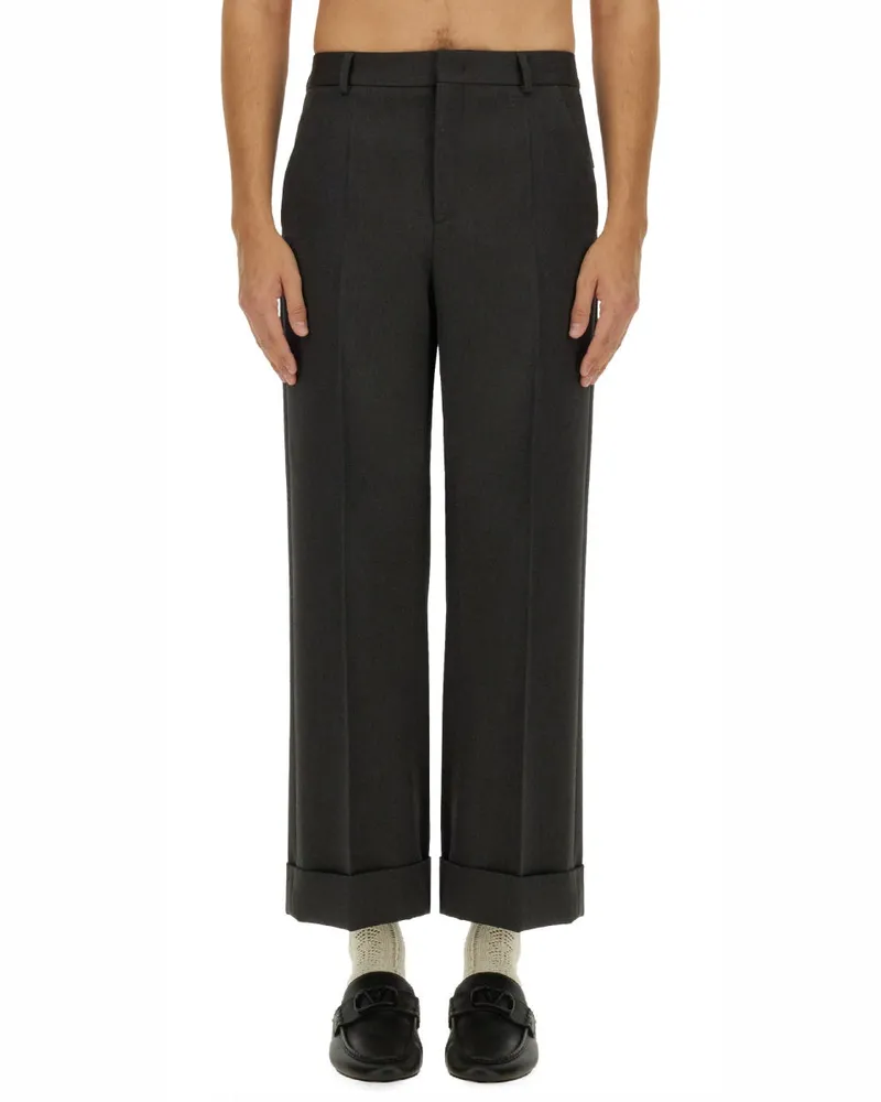 Valentino Garavani Virgin Wool Grain De Poudre Trousers — Gray Gray