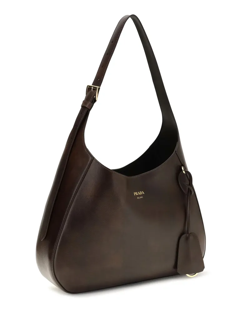 Prada Women's Boogie Medium Leather Shoulder Bag Cacao Calf Bos Taurus Brown