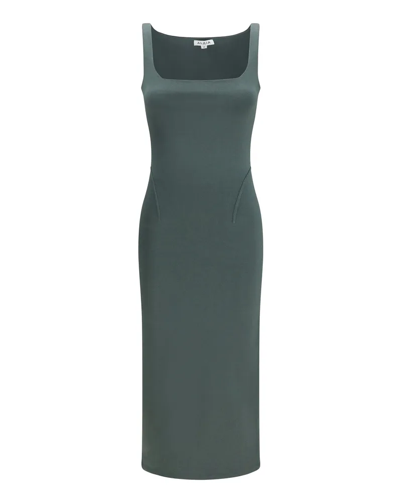 Alaïa Fitted Silk-Knit Dress — Verdigris Verdigris