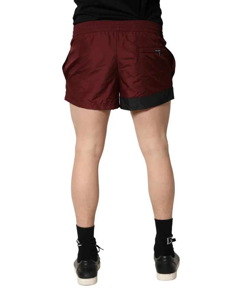 Dolce & Gabbana Men Maroon Polyester Drawstring Shorts Swimwear Maroon