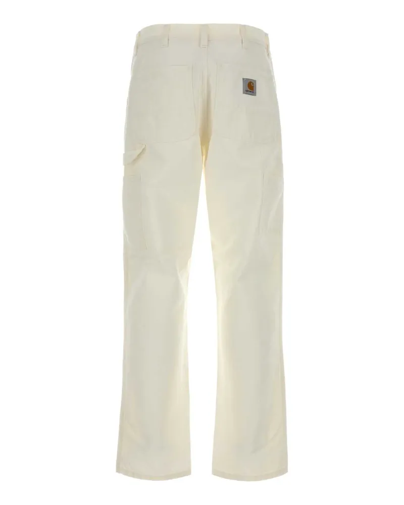 Carhartt WIP Men's White Cotton Single Knee Pant Waxrinsed Exterior: Pantaloni White