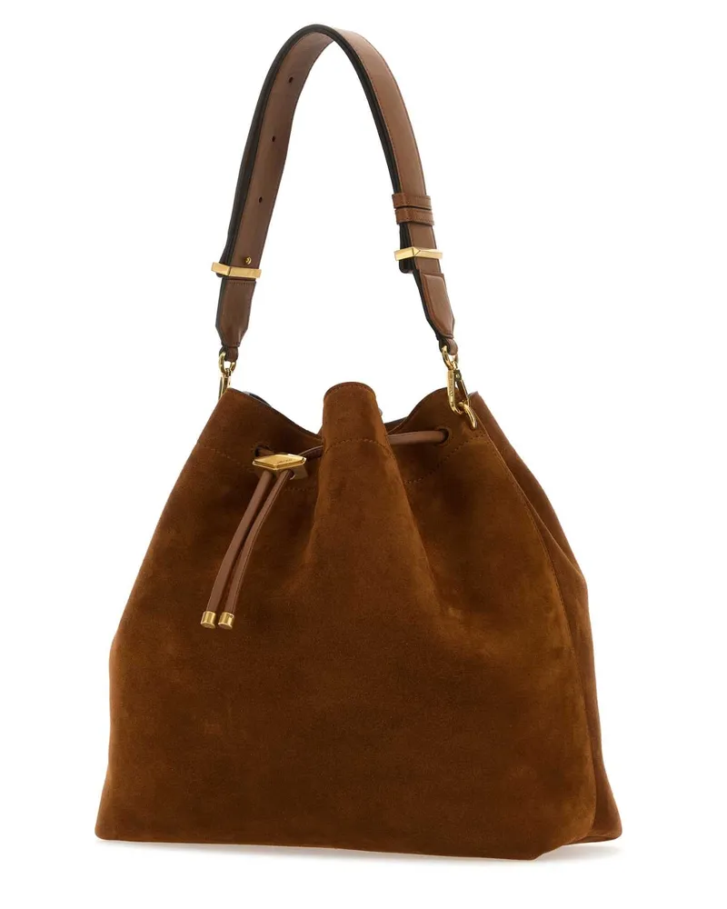Jimmy Choo Women's Caramel Suede Bon Bucket Bag Tangold Calf Brass Borse A Mano Brown