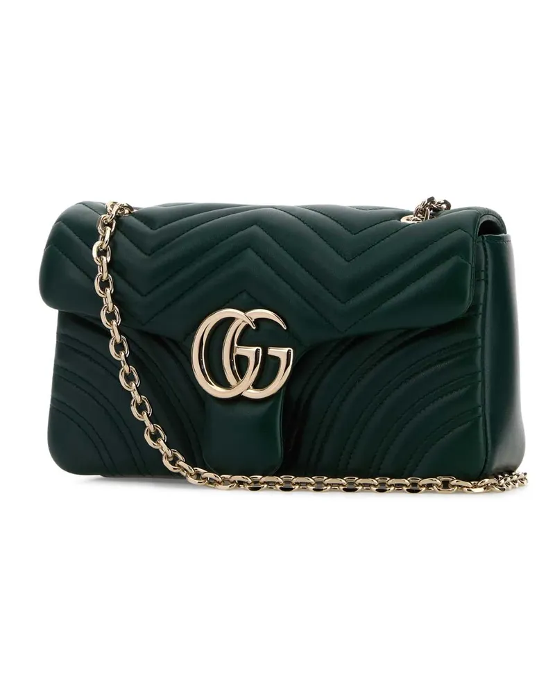 Gucci Women's Dark Green Nappa Leather Medium Gg Marmont Shoulder Bag Lamb Borse A Tracolla Green