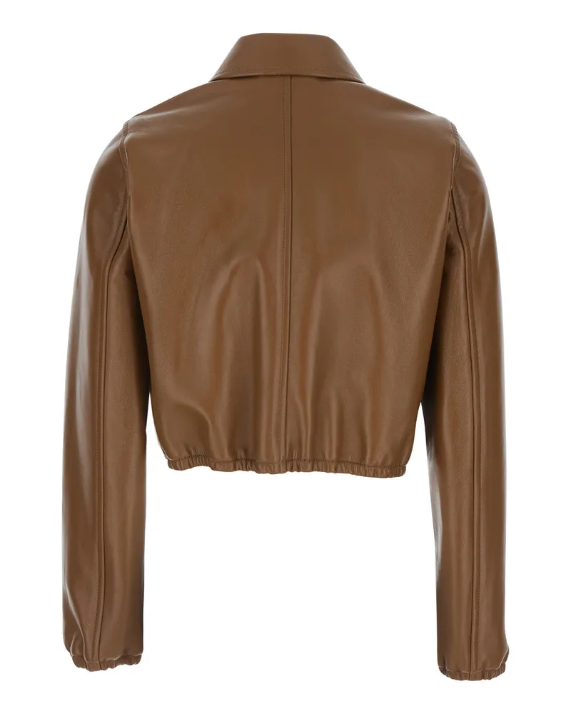 Gucci Women's Jacket Cropped Leather Brown Lamb Coat Brown