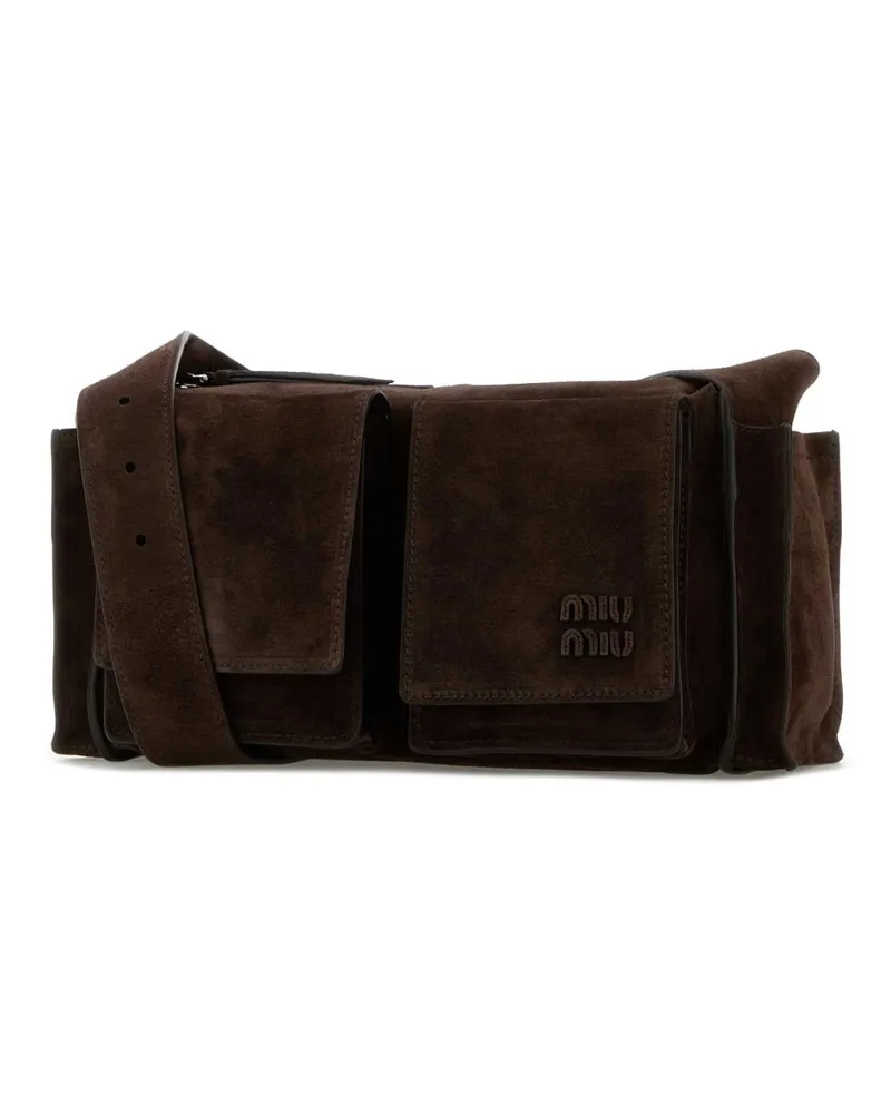 Miu Miu Women's Dark Brown Suede Utilitaire Crossbody Bag Moro Borse A Mano Brown