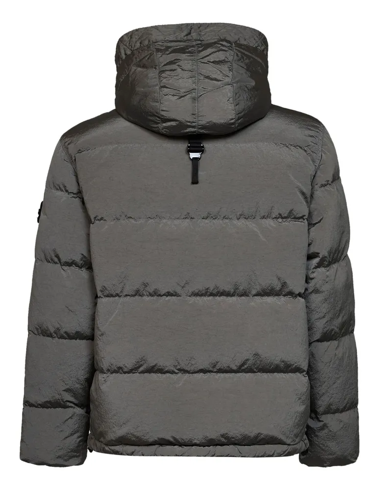 Stone Island Men Hooded Down Jacket Grey Nylon Polyamide Padded Gray