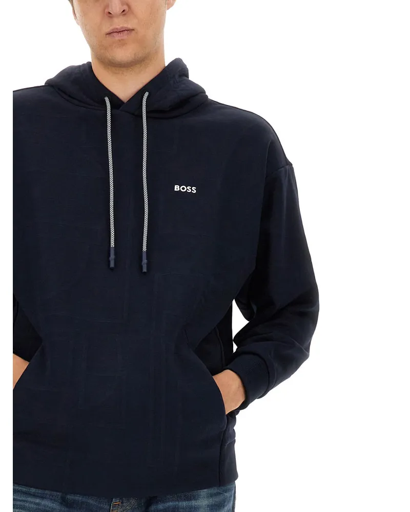 HUGO BOSS Logo-Embroidered Cotton Sweatshirt — Blue Blue