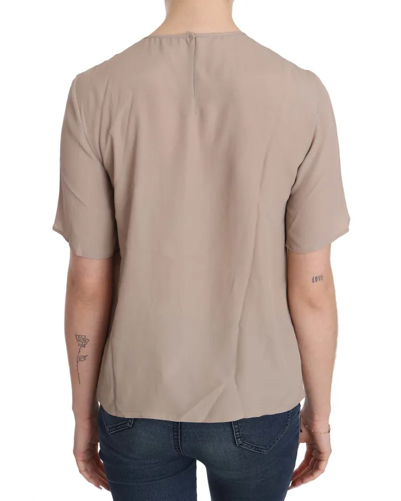 Dolce & Gabbana Women Beige Crew Neck Short Sleeve Blouse Acetate Silk Beige