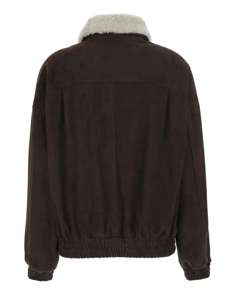 Semicouture Women's Bomber Jacket Gloria Suede Brown Viscose And Polyester Coat Brown